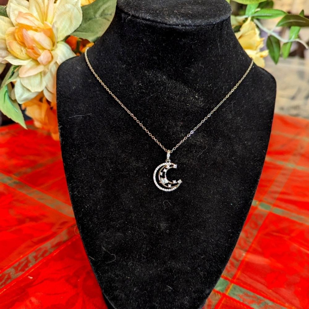NWT beautiful moon and star pendant on and 16-in chain